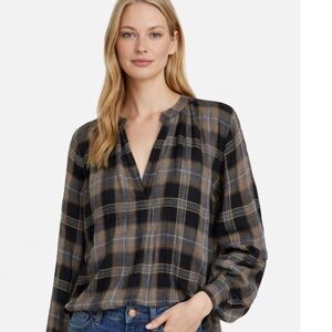Apiece Apart Agata Long Sleeve Top in Flannel in Black Plaid